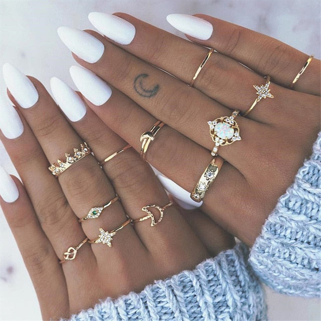 Midi Moon Rings Set