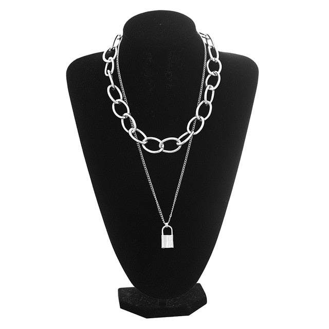 Double layer Lock Chain Necklace