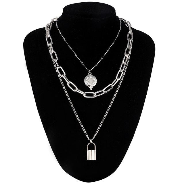 Double layer Lock Chain Necklace