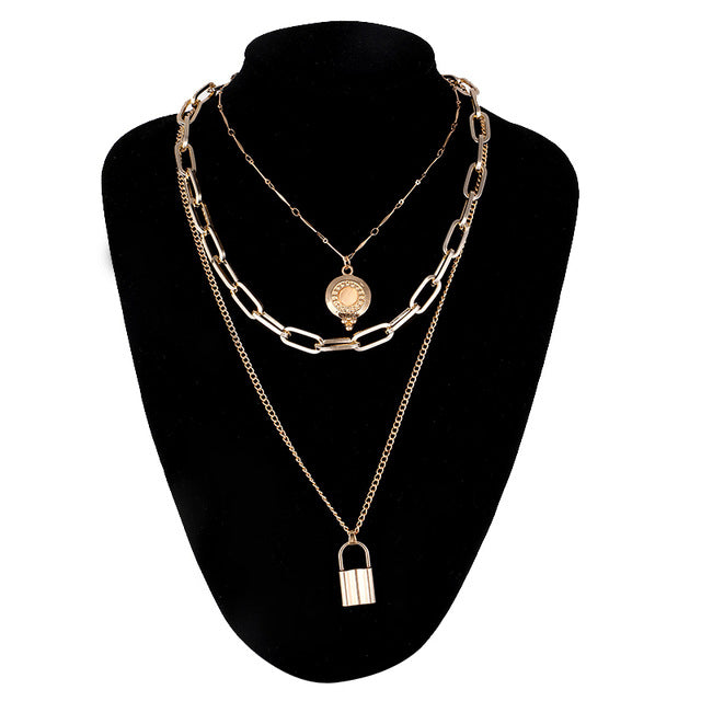 Double layer Lock Chain Necklace