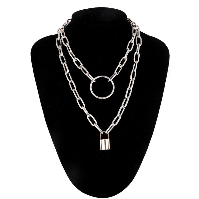 Double layer Lock Chain Necklace