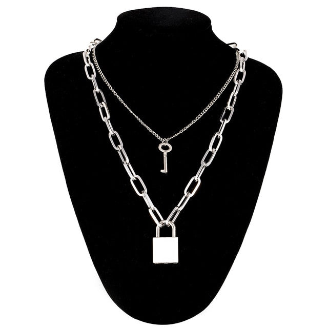 Double layer Lock Chain Necklace