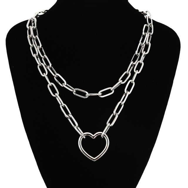 Double layer Lock Chain Necklace
