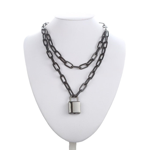 Double layer Lock Chain Necklace