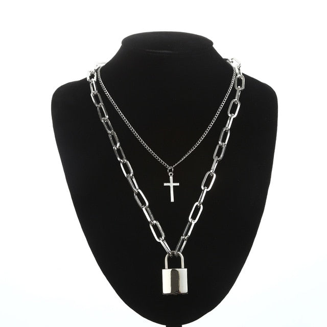 Double layer Lock Chain Necklace