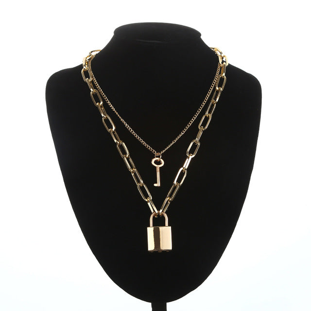 Double layer Lock Chain Necklace