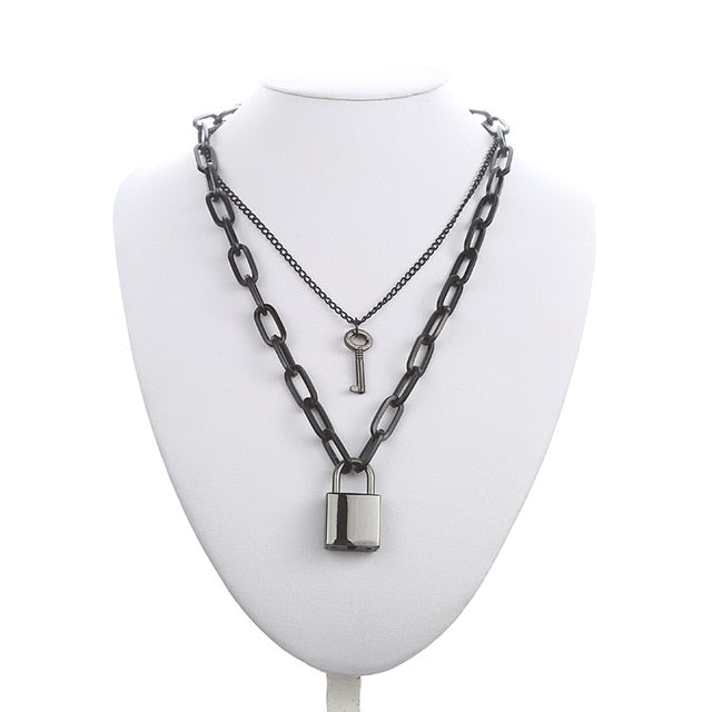 Double layer Lock Chain Necklace