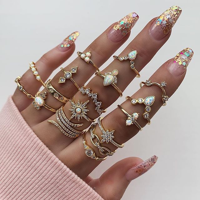 Midi Moon Rings Set