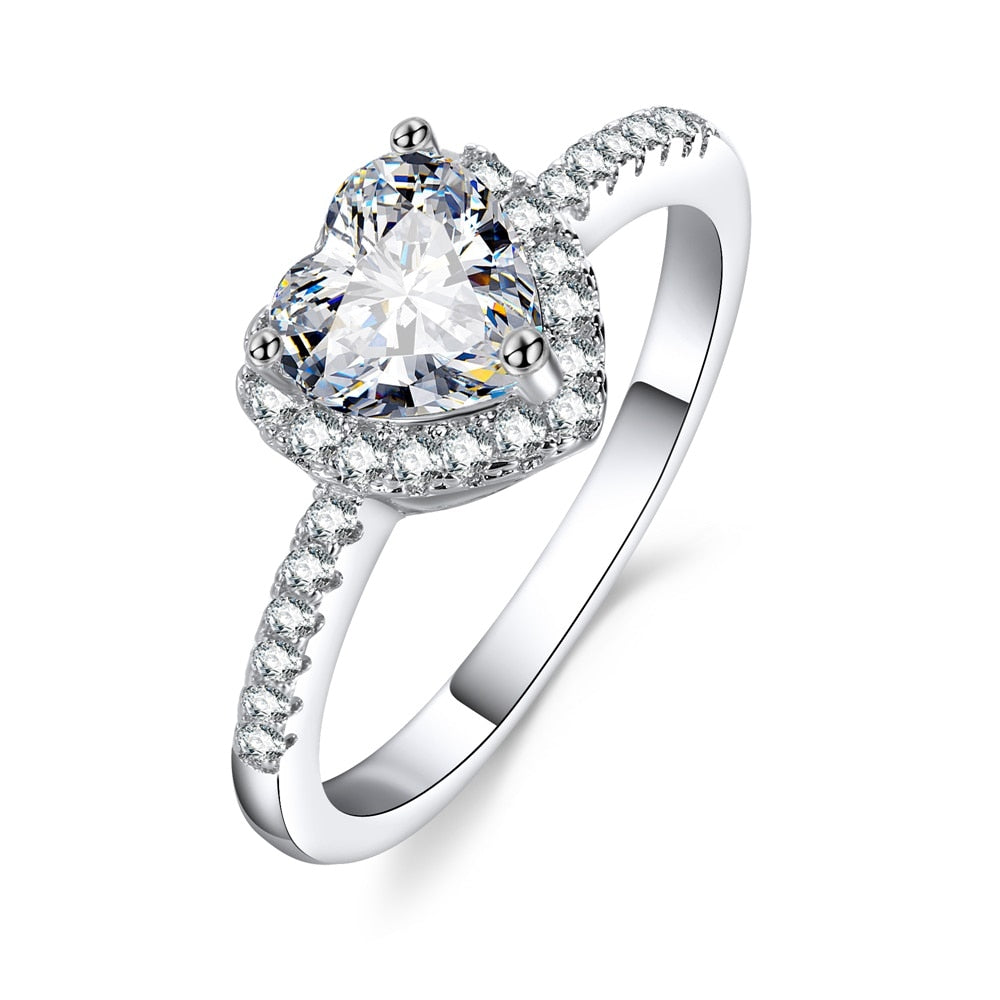 Crystal Heart Shaped Wedding Rings