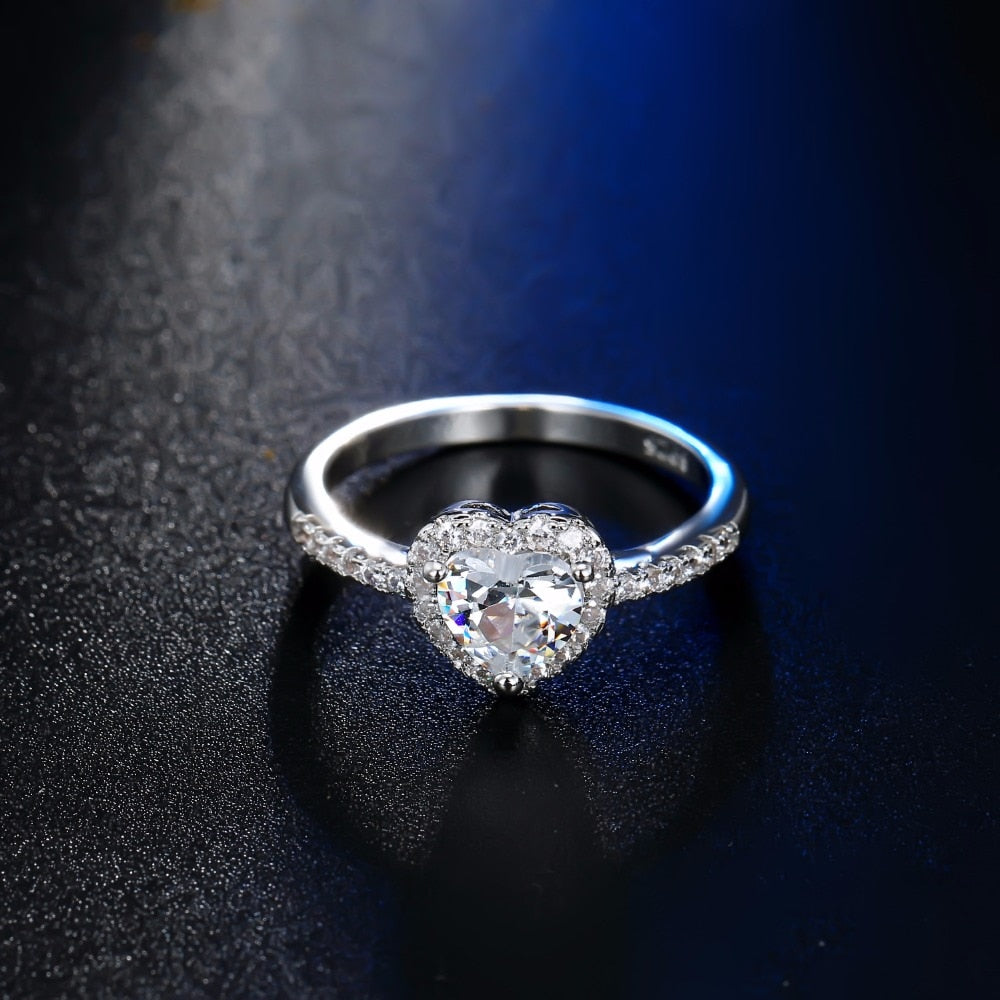 Crystal Heart Shaped Wedding Rings