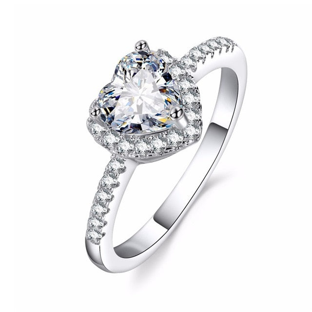 Crystal Heart Shaped Wedding Rings
