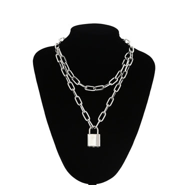 Double layer Lock Chain Necklace