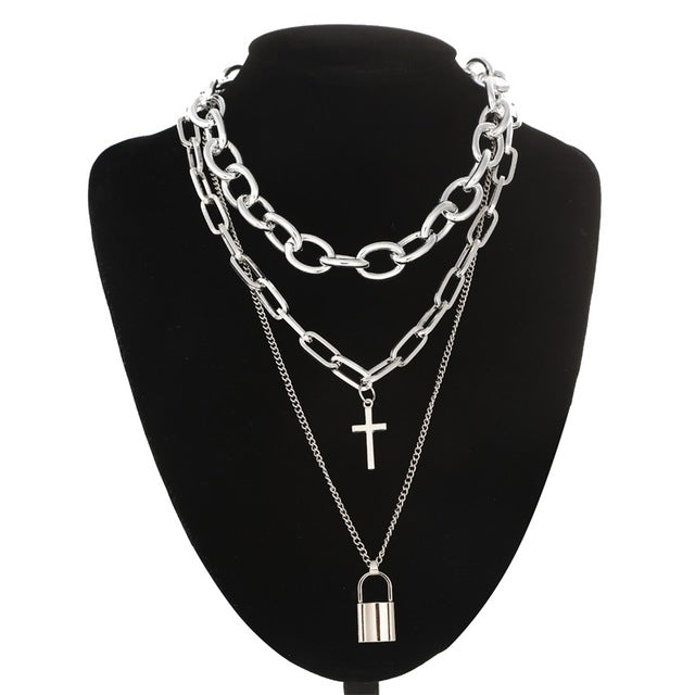Double layer Lock Chain Necklace
