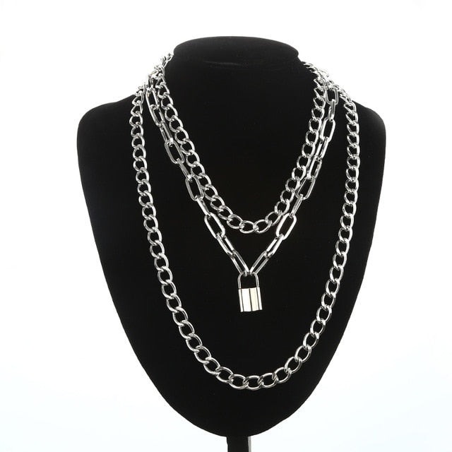 Double layer Lock Chain Necklace