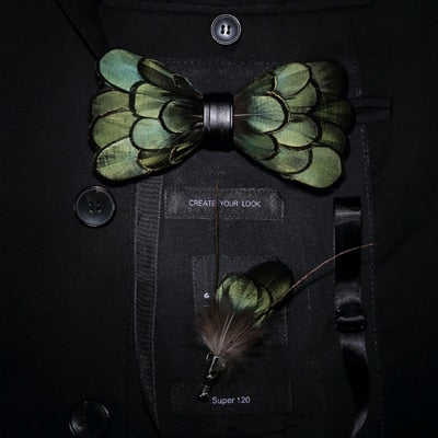 Feather Bow Tie Natural Hand Made